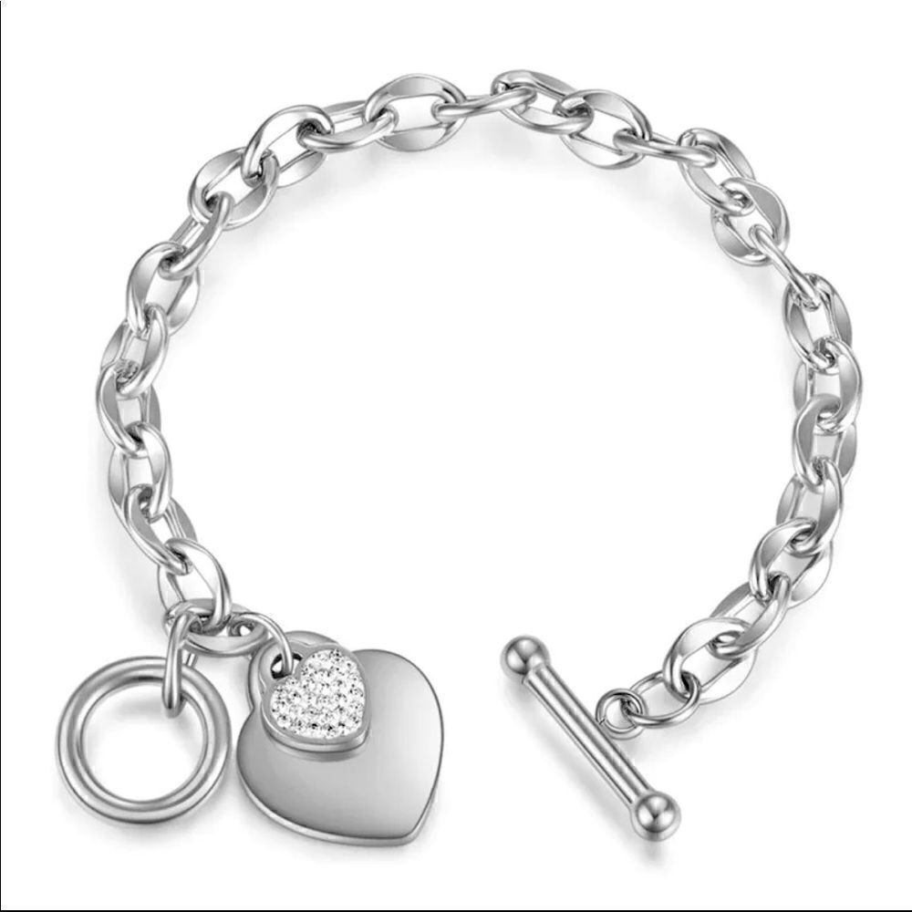 💗 Silver Love Heart Chain Charms Bracelet